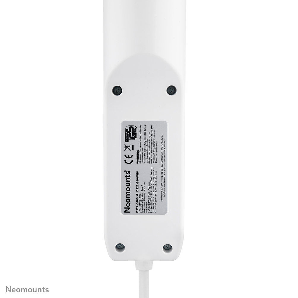 Neomounts DS22-840WH6 Tischsteckdose mit Klemme und USB-C- und USB-A-Anschlüssen - Schnellladung